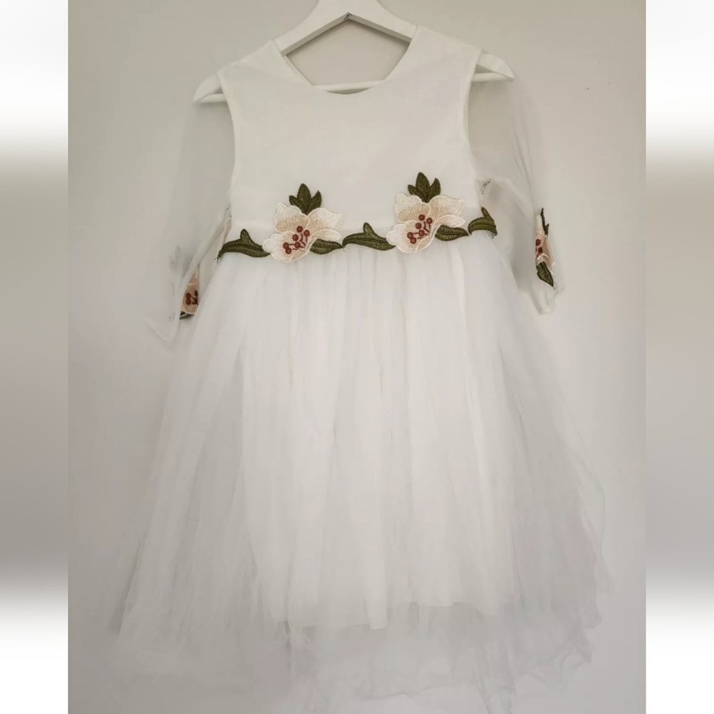 BABYELEMENT WHITE TULLE EMBROIDERY FLOWERS PUFFY GIRLS DRESS 150 SZ 12